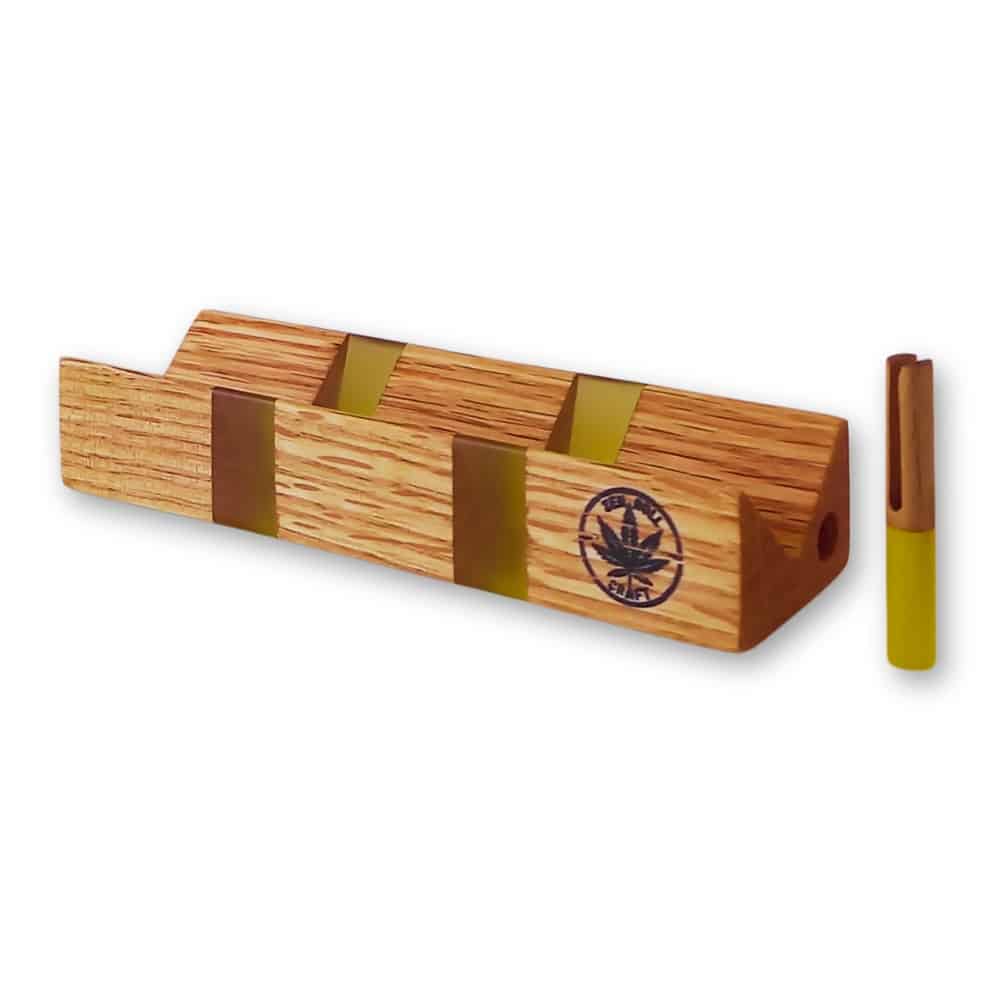 rolltwin-support-de-roulage-jaune-original-tasseur-jaune-sorti RollTwin jaune - support de roulage original en bois & époxy avec tasseur jaune placé à côté